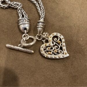Brighton Silver and Gold Heart Charm Bracelet